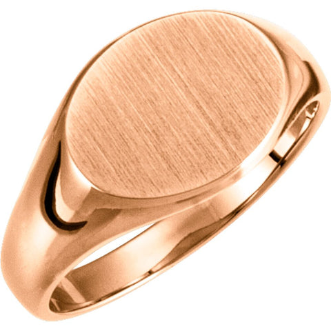 14k Rose Gold 5545 9x11mm Solid Oval Signet Ring, Size 7