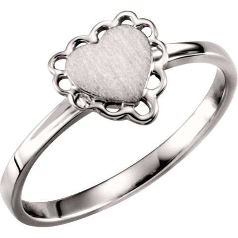 14k White Gold Heart Signet Ring, Size 6