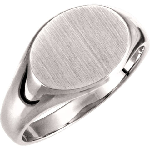 14k White Gold 5545 9x11mm Solid Oval Signet Ring, Size 6