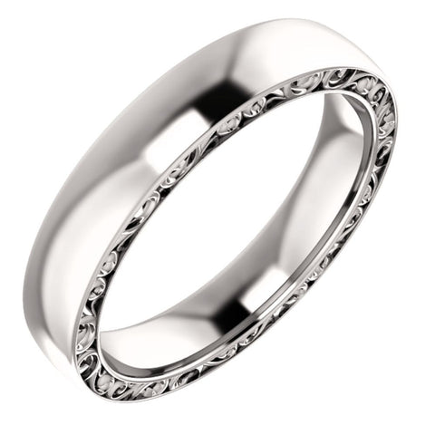 14k White Gold 4mm Sculptural-Inspired Relief Pattern Band Size 6