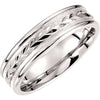 14k White Gold 6mm Comfort-Fit Fancy Wedding Band for Men, Size 10