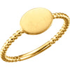 14K Yellow Gold Oval Engravable Beaded Ring (Size 6)