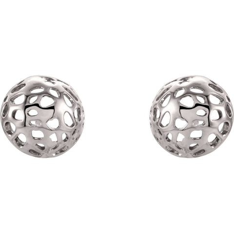 14k White Gold Half Ball Textured Earrings