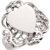 Heart Signet with Filigree Design Ring in 14k White Gold ( Size 6 )