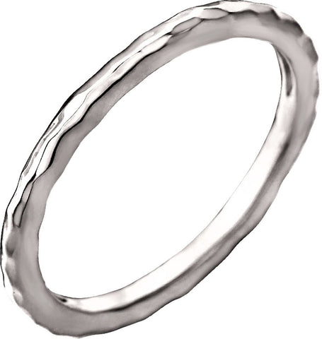 14k White Gold 2mm Hammered Stackable Ring Size 6