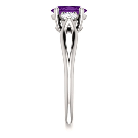 14k White Gold Amethyst & 1/5 CTW Diamond Ring, Size 7