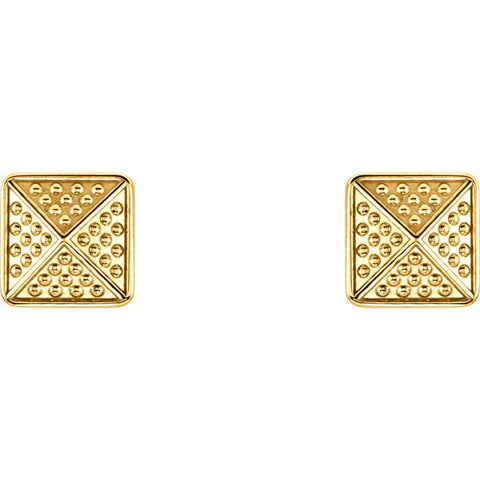 14k Yellow Gold Granulated Pyramid Earrings