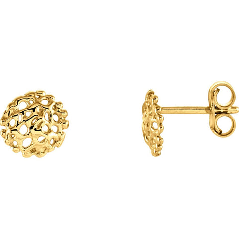 14k Yellow Gold 8mm Textured Stud Earrings