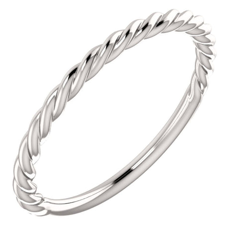 14k White Gold Rope Design Band, Size 7