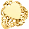 Heart Signet with Filigree Design Ring in 14k Yellow Gold ( Size 6 )