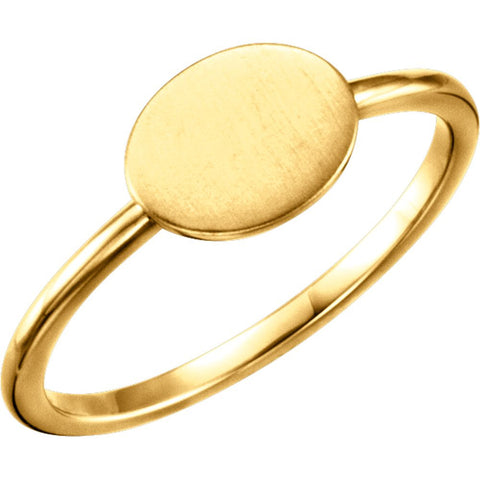 14k Yellow Gold Oval Engravable Ring , Size 7