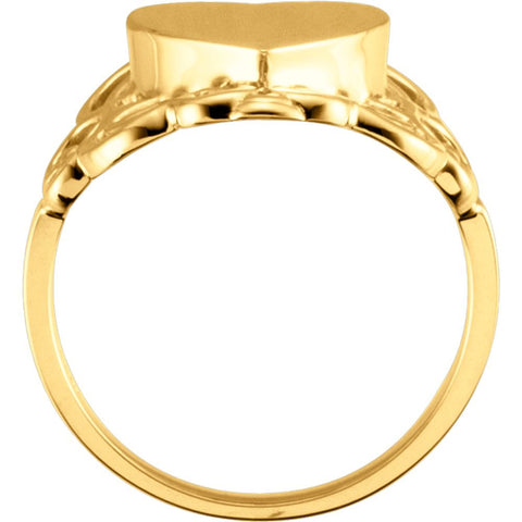 14k Yellow Gold Heart Signet Ring, Size 6