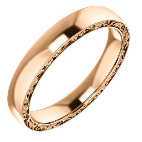 14k Rose Gold 4mm Sculptural-Inspired Relief Pattern Band Size 9.5