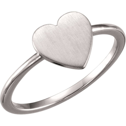 14k White Gold Heart Engravable Ring , Size 7