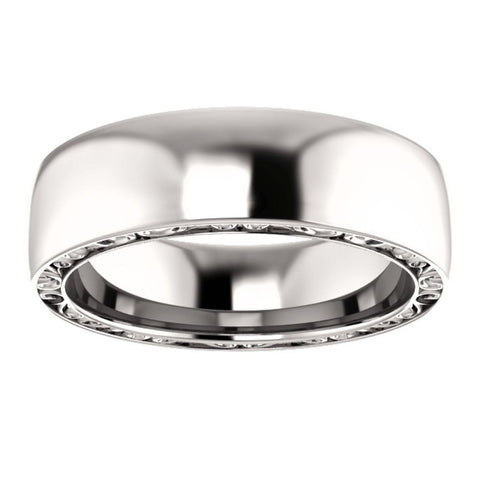 14k White Gold 6mm Sculptural-Inspired Relief Pattern Band Size 7