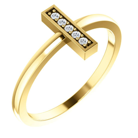 14k Yellow Gold .05 CTW Diamond Bar Ring, Size 7