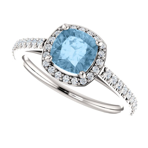 Platinum Sky Blue Topaz & 1/3 CTW Diamond Engagement Ring, Size 7