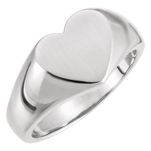 14k White Gold Heart Signet Ring, Size 6