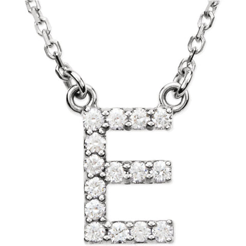 14k White Gold Letter "E" 1/6 CTW Diamond 16" Necklace