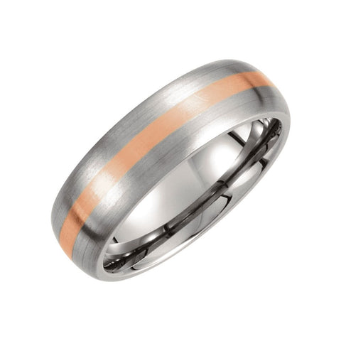 Titanium & 14K Rose Inlay 7mm Satin Finish Band Size 11