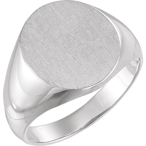 10k White Gold 18x16mm Solid Oval Men's Signet Ring, Size 11