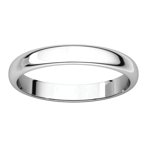 10k White Gold 3mm Half Round Band, Size 8