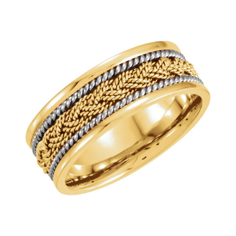 14K Yellow & White 8mm Comfort-Fit Hand-Woven Band Size 11