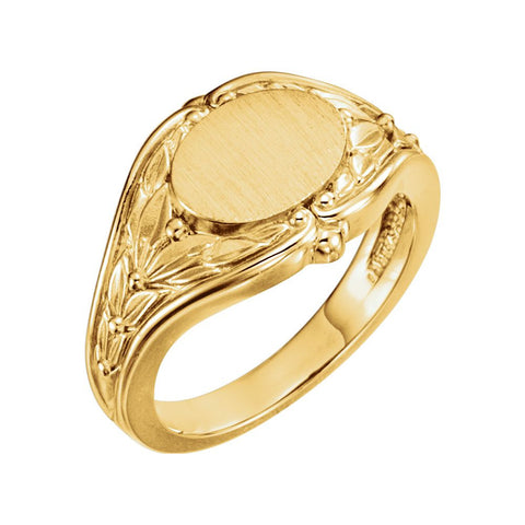 14k Yellow Gold Oval Signet Ring, Size 6