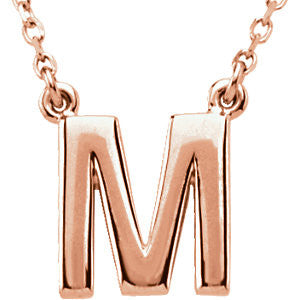 14k Rose Gold Letter "M" Block Initial 16" Necklace