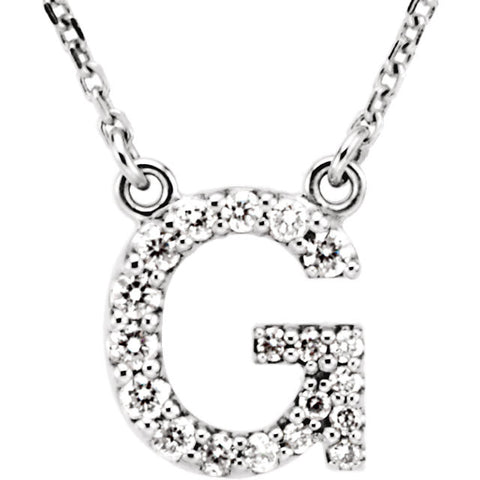 14k White Gold Letter "G" 1/6 CTW Diamond 16" Necklace