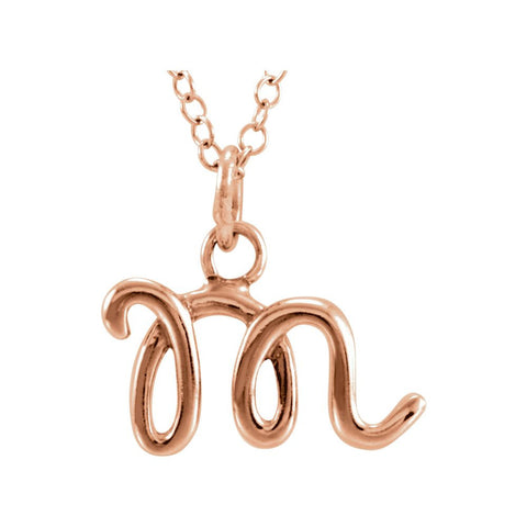 14k Rose Gold Letter "M" Lowercase Script Initial Necklace