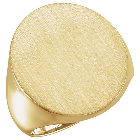 14k Yellow Gold 22x20mm Men's Signet Ring with Brush Finish, Size 10