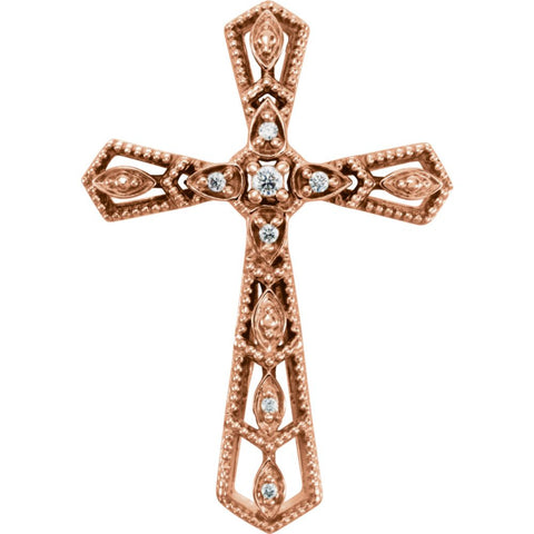 14k Rose Gold .025 CTW Diamond Cross Pendant