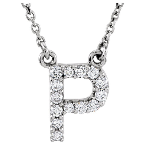 14k White Gold Letter "P" 1/8 CTW Diamond 16" Necklace