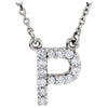 14K White Gold Letter "P" 1/8 CTW Diamond 16-Inch Necklace