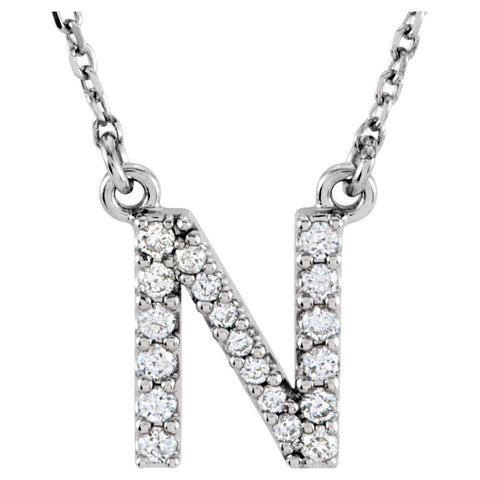 14k White Gold Letter "N" 1/6 CTW Diamond 16" Necklace