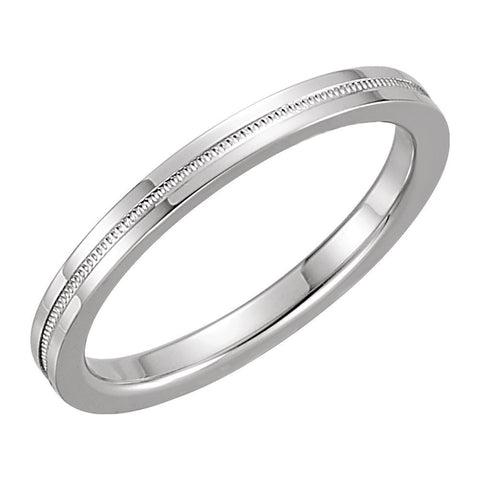 14k White Gold 2mm Flat Comfort Fit Milgrain Band Size 6