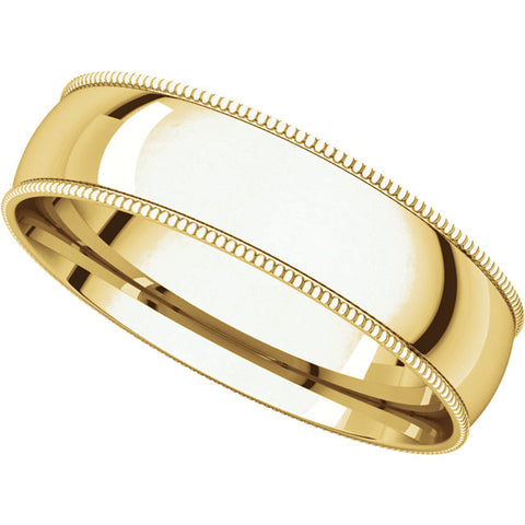 10k Yellow Gold 5mm Light Comfort Fit Milgrain Band , Size 8