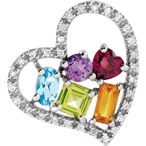 14k White Gold Multi-Gemstone & 1/8 CTW Diamond Pendant