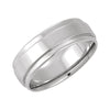 Grooved-Edge Flat Comfort-Fit Wedding Band Ring in 14k White Gold ( Size 10 )