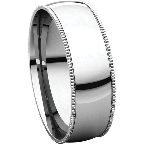 14k White Gold 6mm Light Comfort Fit Milgrain Band , Size 9.5