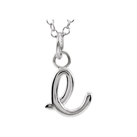 14k White Gold Letter "E" Lowercase Script Initial Necklace