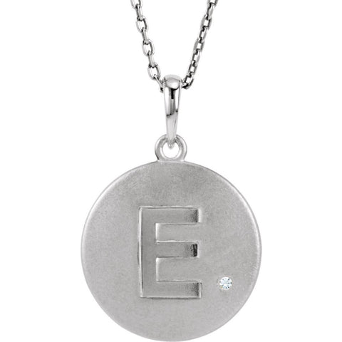 Sterling Silver .005 CTW Diamond Letter "E" Initial Disc 18" Necklace