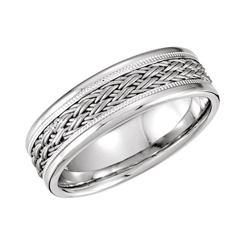 14k White Gold Hand-Woven 7.5mm Comfort Fit Band Size 10