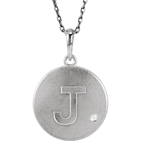 Sterling Silver .005 CTW Diamond Letter "J" Initial Disc 18" Necklace