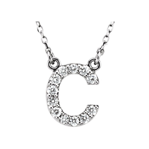 14k White Gold Letter "C" 1/6 CTW Diamond 16" Necklace