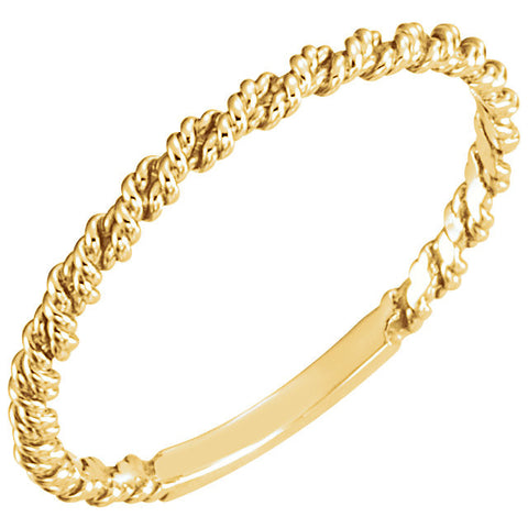 14k Yellow Gold 2mm Twisted Rope Band, Size 7