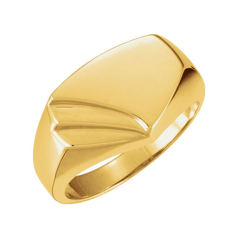 14k Yellow Gold 13x12mm Men's Signet Ring, Size 10