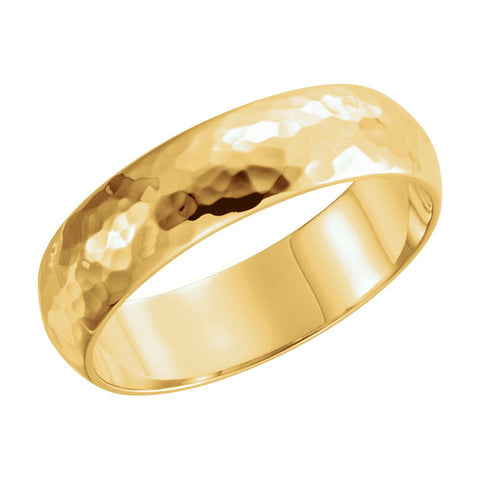 14k Yellow Gold 6mm Half Round Hammer Finish Band Size 9.5