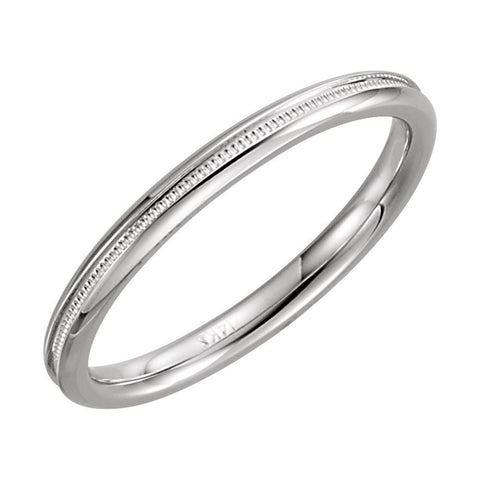 14k White Gold 2mm Comfort Fit Milgrain Band Size 7